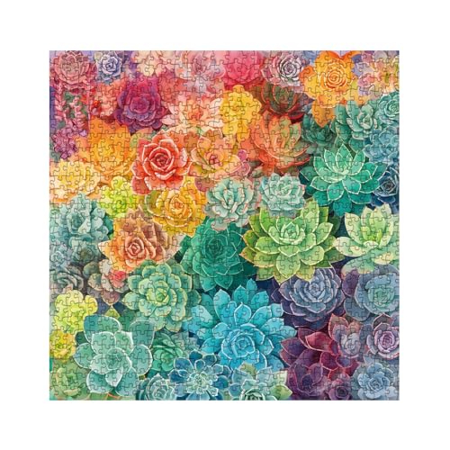 BBOLDIN 1000 Piece Rainbow Succulent Cactus Puzzle for Adults – 23.9x23.9 Inch Colorful Gradient Jigsaw with Letters on Back