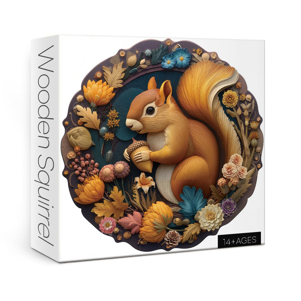 BBOLDIN 1000 Piece Round Squirrel Jigsaw Puzzle - Autumn Floral Design for Adults