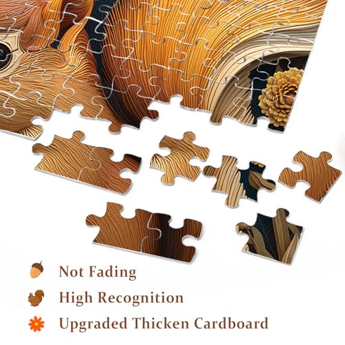 BBOLDIN 1000 Piece Round Squirrel Jigsaw Puzzle - Autumn Floral Design for Adults