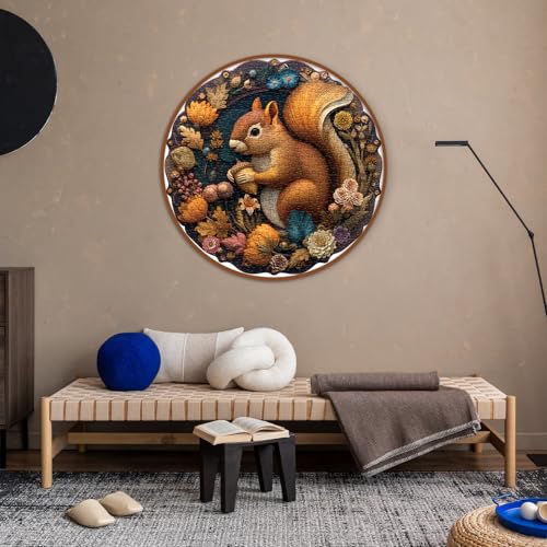 BBOLDIN 1000 Piece Round Squirrel Jigsaw Puzzle - Autumn Floral Design for Adults
