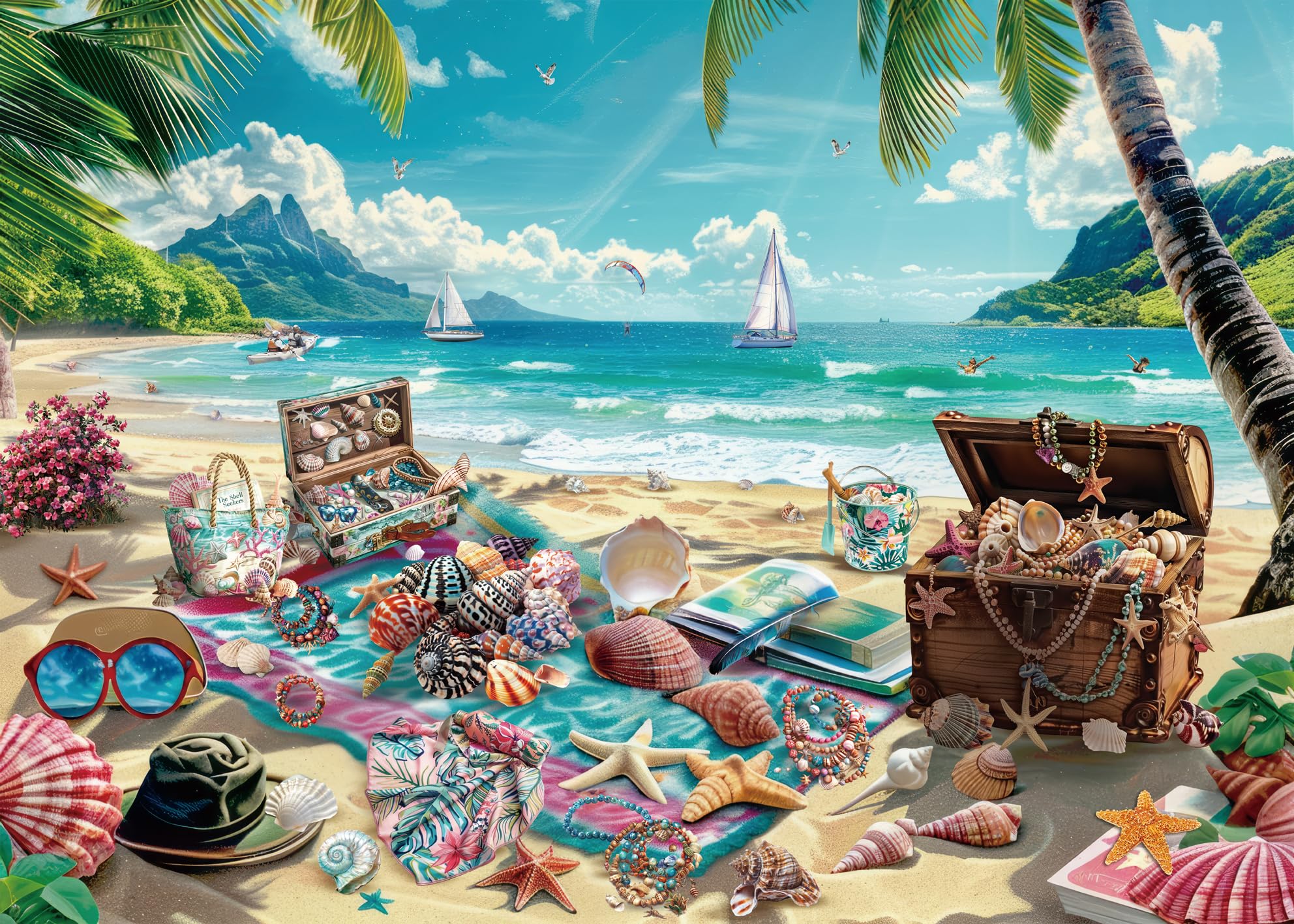 BBOLDIN 1000-Piece Seashell Beach Puzzle – Hawaii Summer Jigsaw with Reference Poster