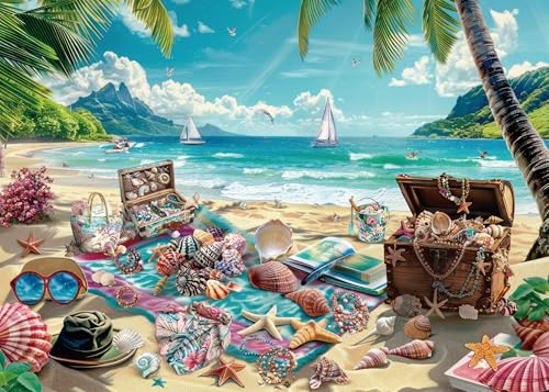 BBOLDIN 1000-Piece Seashell Beach Puzzle – Hawaii Summer Jigsaw with Reference Poster
