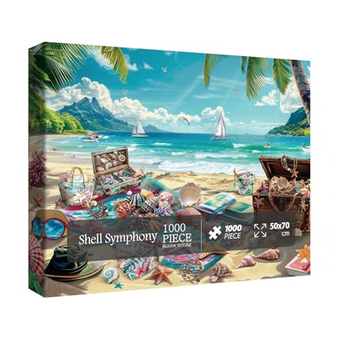 BBOLDIN 1000-Piece Seashell Beach Puzzle – Hawaii Summer Jigsaw with Reference Poster