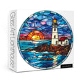 BBOLDIN 1000-Piece Stained Glass Lighthouse Round Jigsaw Puzzle – Ocean Sunset Scene for Adults