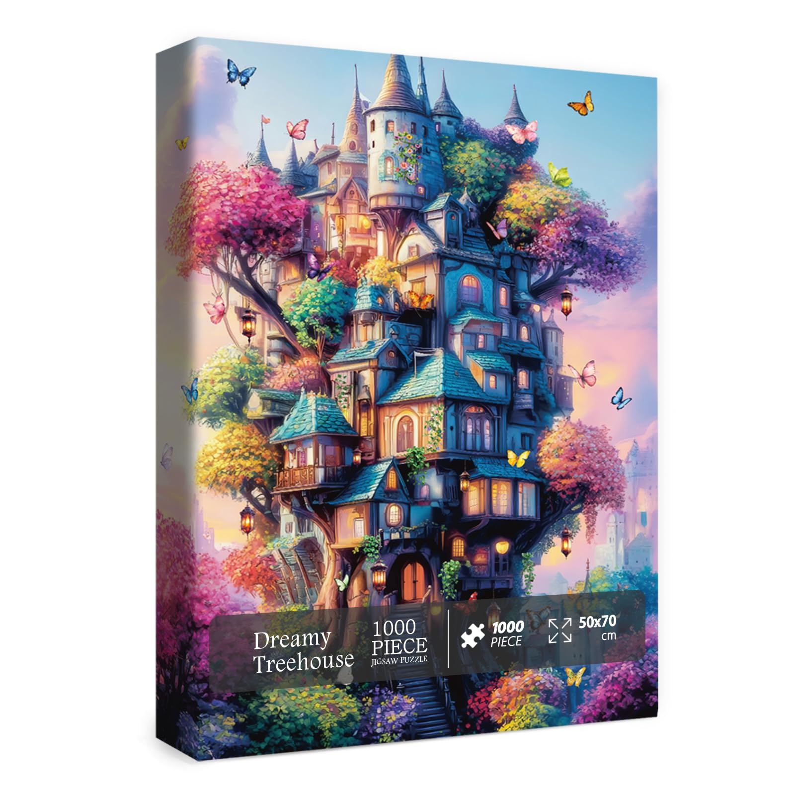 BBOLDIN Butterfly Treehouse 1000 Piece Jigsaw Puzzle for Adults – Fantasy Castle with Colorful Plant House, Includes Poster and Sorting Letters