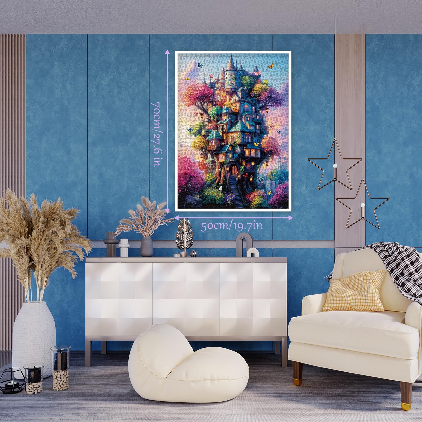 BBOLDIN Butterfly Treehouse 1000 Piece Jigsaw Puzzle for Adults – Fantasy Castle with Colorful Plant House, Includes Poster and Sorting Letters