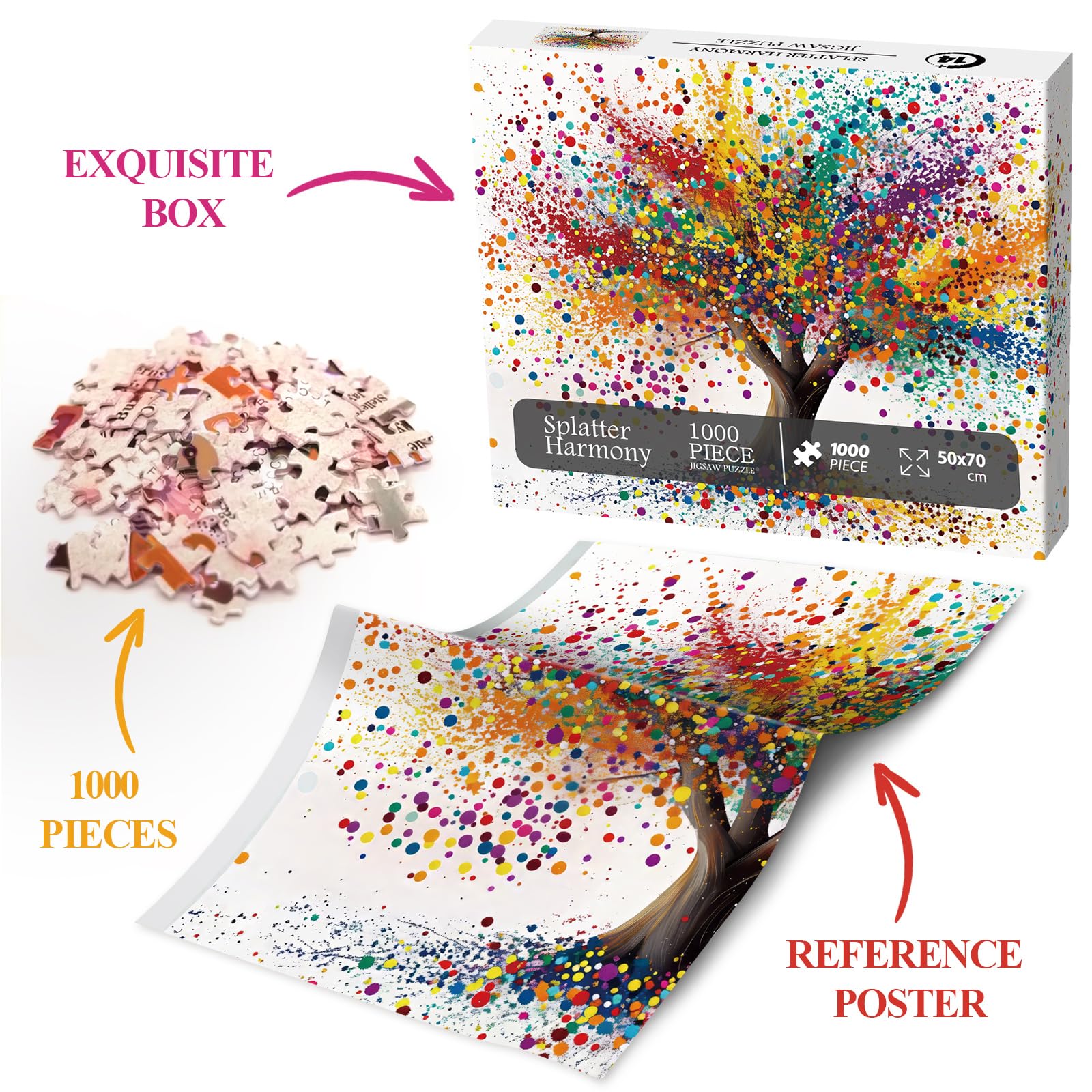 BBOLDIN Colorful Tree of Life Jigsaw Puzzle for Adults – 1000 Piece Rainbow Gradient Abstract Art, 27.6 x 19.7 Inches