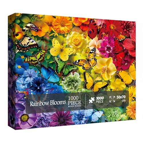 BBOLDIN Rainbow Flower Butterfly Puzzle 1000 Pieces for Adults – Colorful Garden Floral Jigsaw