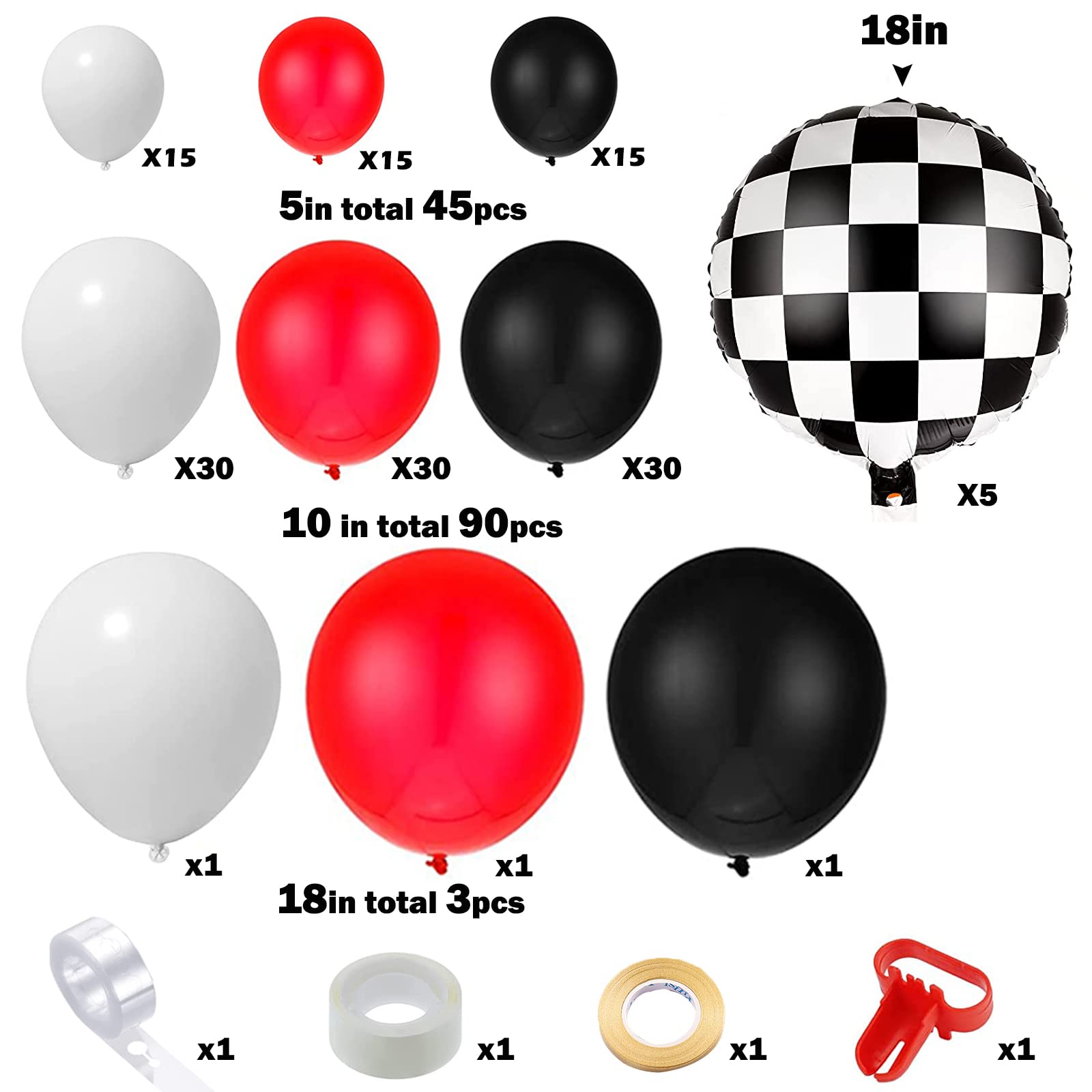 BBPOOL 148-Piece Race Car Balloon Arch Kit - 5/10/18 inch Checkered & Latex Balloons for Birthday Party Decorations