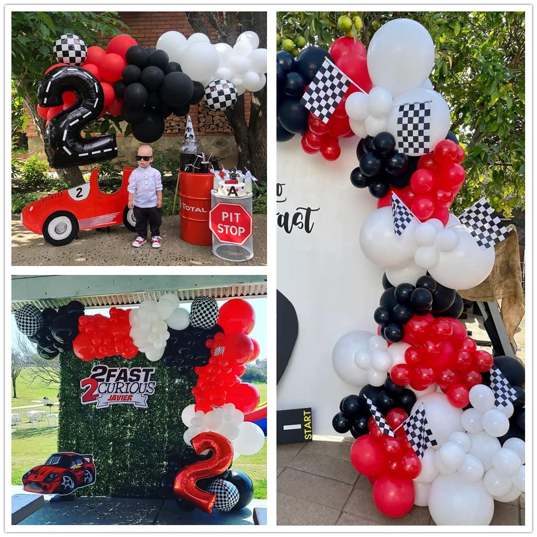 BBPOOL 148-Piece Race Car Balloon Arch Kit - 5/10/18 inch Checkered & Latex Balloons for Birthday Party Decorations