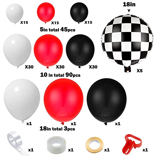 BBPOOL 148-Piece Race Car Balloon Arch Kit - 5/10/18 inch Checkered & Latex Balloons for Birthday Party Decorations