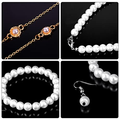 BBTO 100 Days of School Old Lady Costume Set for Kids Gray Wig Walking Cane Glasses Chain and Faux Pearl Necklace