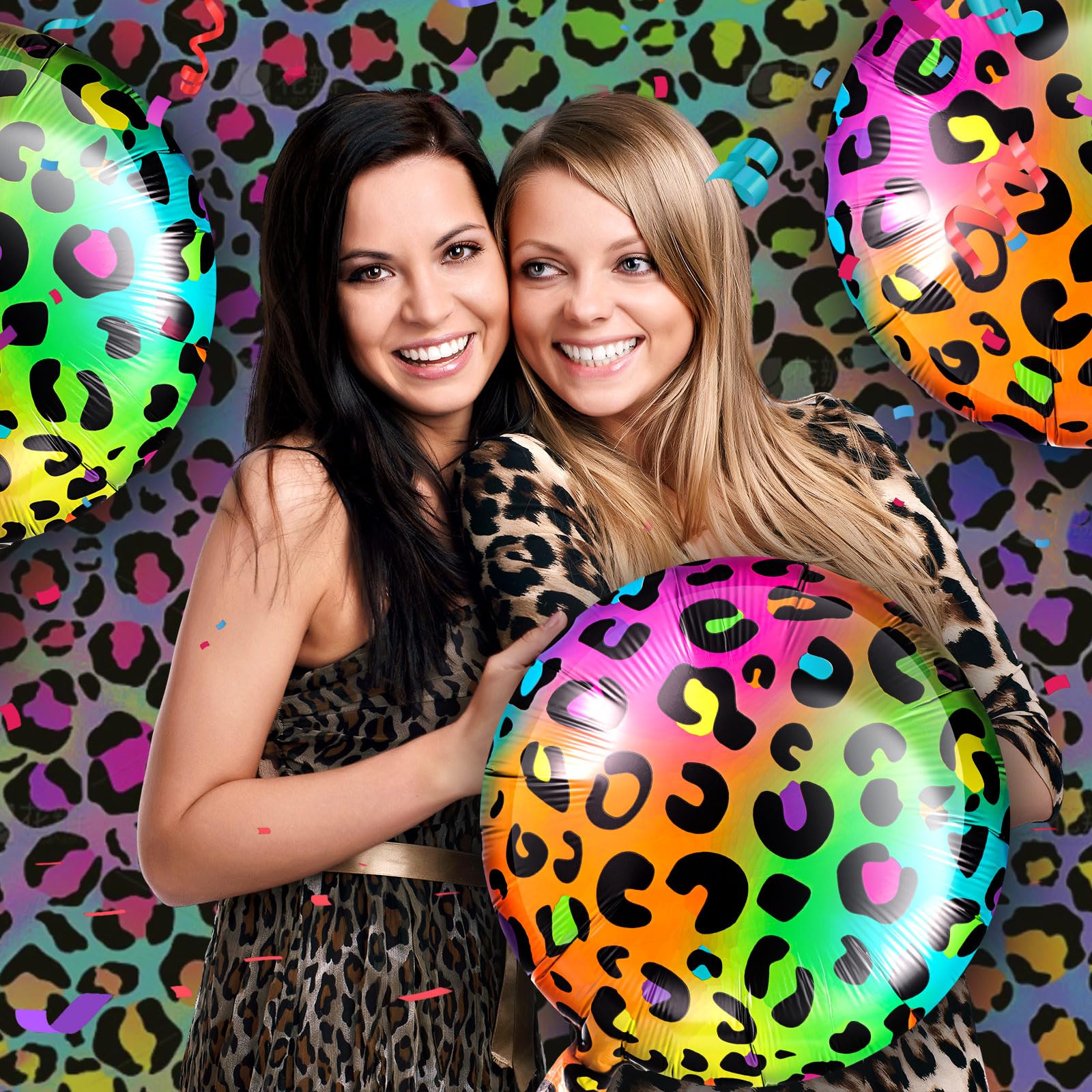 BBTO 12 Pack 18 Inch Neon Rainbow Leopard Foil Balloons for Cheetah Birthday Party Decorations (Multicolor)