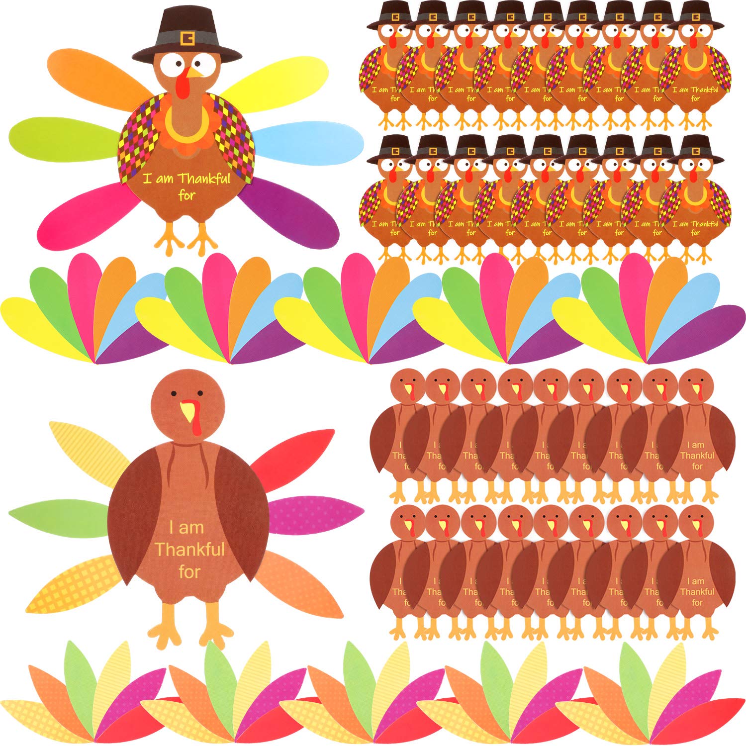 BBTO 36-Piece Thanksgiving Turkey Craft Kit with Feathers & Glue Dots for DIY Decor