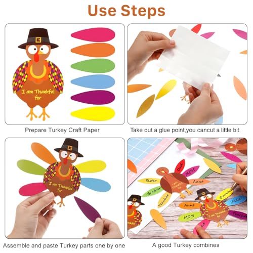 BBTO 36-Piece Thanksgiving Turkey Craft Kit with Feathers & Glue Dots for DIY Decor