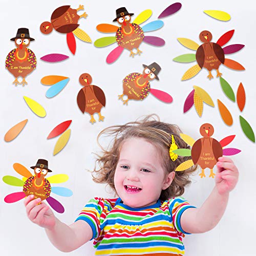 BBTO 36-Piece Thanksgiving Turkey Craft Kit with Feathers & Glue Dots for DIY Decor