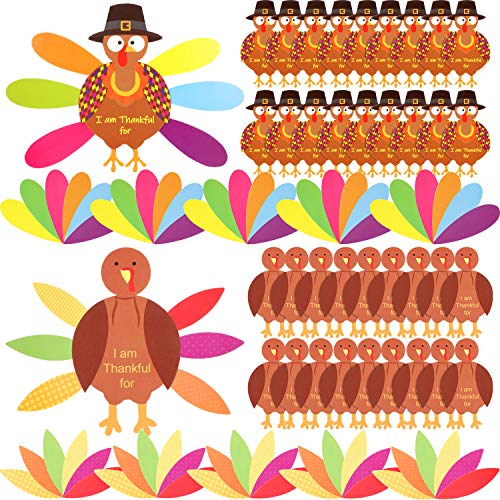 BBTO 36-Piece Thanksgiving Turkey Craft Kit with Feathers & Glue Dots for DIY Decor