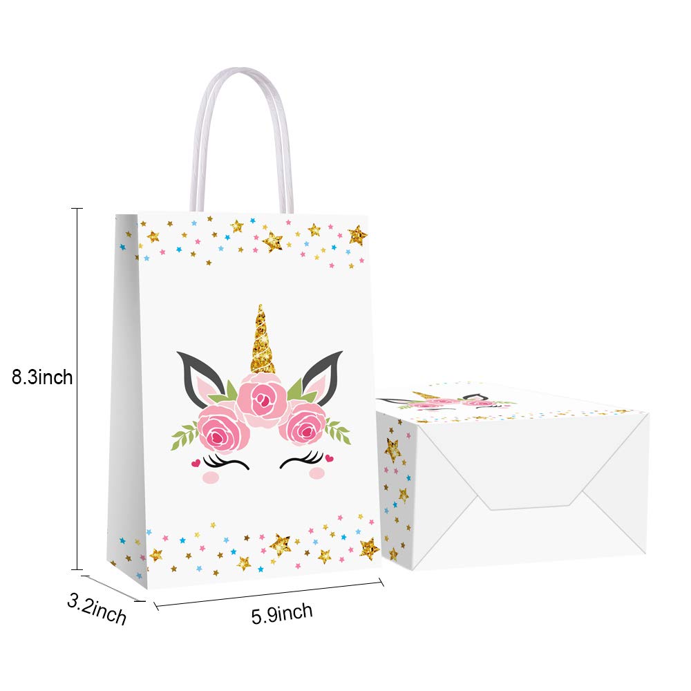 BCHOCKS 16 Pack Rainbow Horse Party Favor Bags – Pink & Blue Goody Bags with Handles for Birthday Supplies