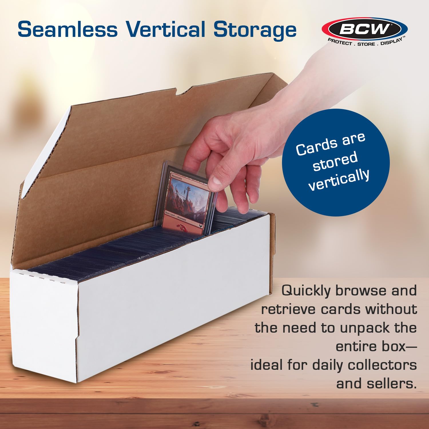 BCW 14-Inch Toploader Storage Box – Holds 210 Cards, Durable Corrugated Cardboard Organizer