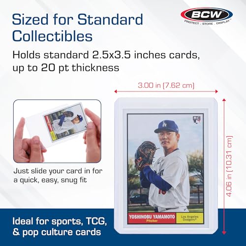 BCW 3x4 Standard Topload Card Holders – 100 Pack Rigid PVC Protectors for Trading Cards