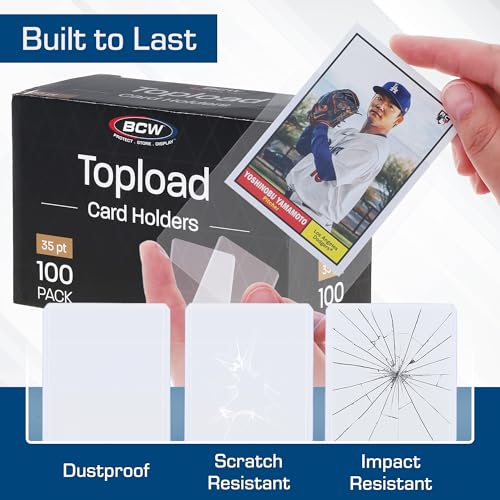 BCW 3x4 Standard Topload Card Holders – 100 Pack Rigid PVC Protectors for Trading Cards