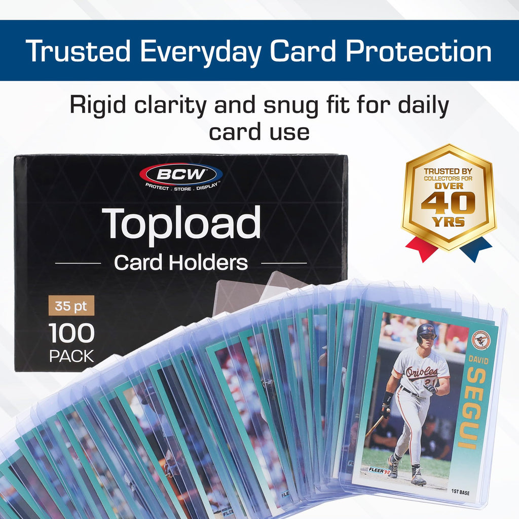 BCW 3x4 Standard Topload Card Holders – 100 Pack Rigid PVC Protectors for Trading Cards