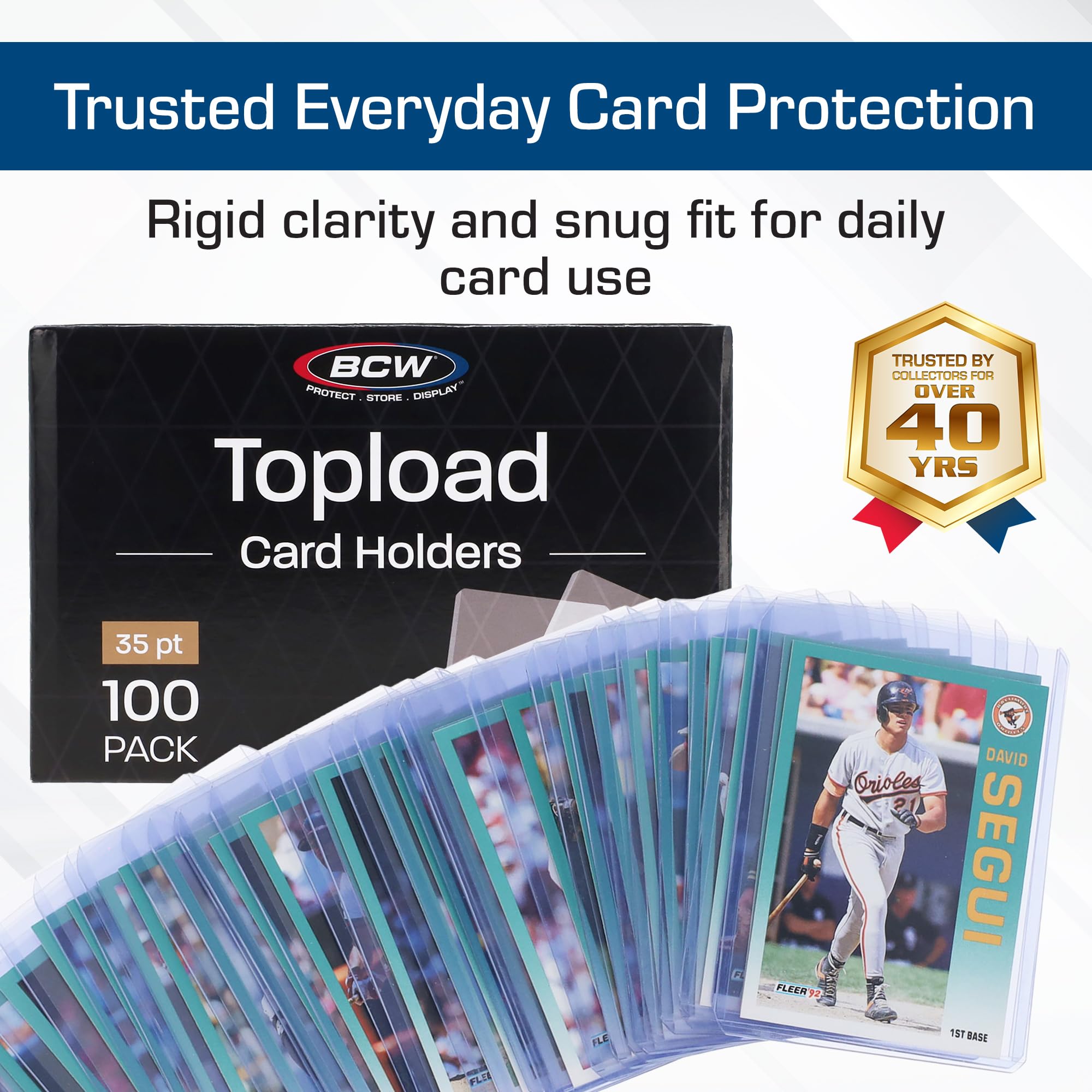 BCW 3x4 Standard Topload Card Holders – 100 Pack Rigid PVC Protectors for Trading Cards