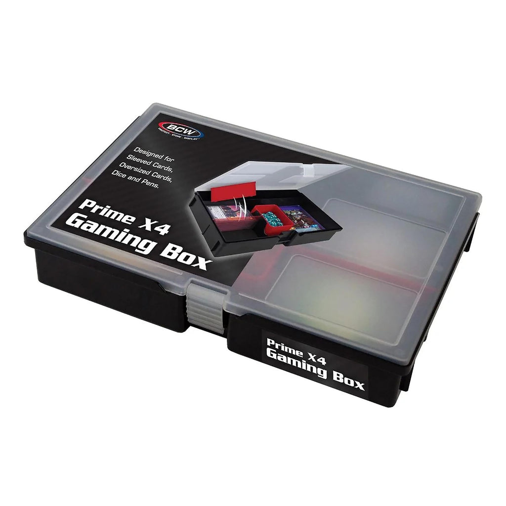 BCW Prime X4 Gaming Box – Plastic Storage for 4 Decks with Dividers & Dice Tray