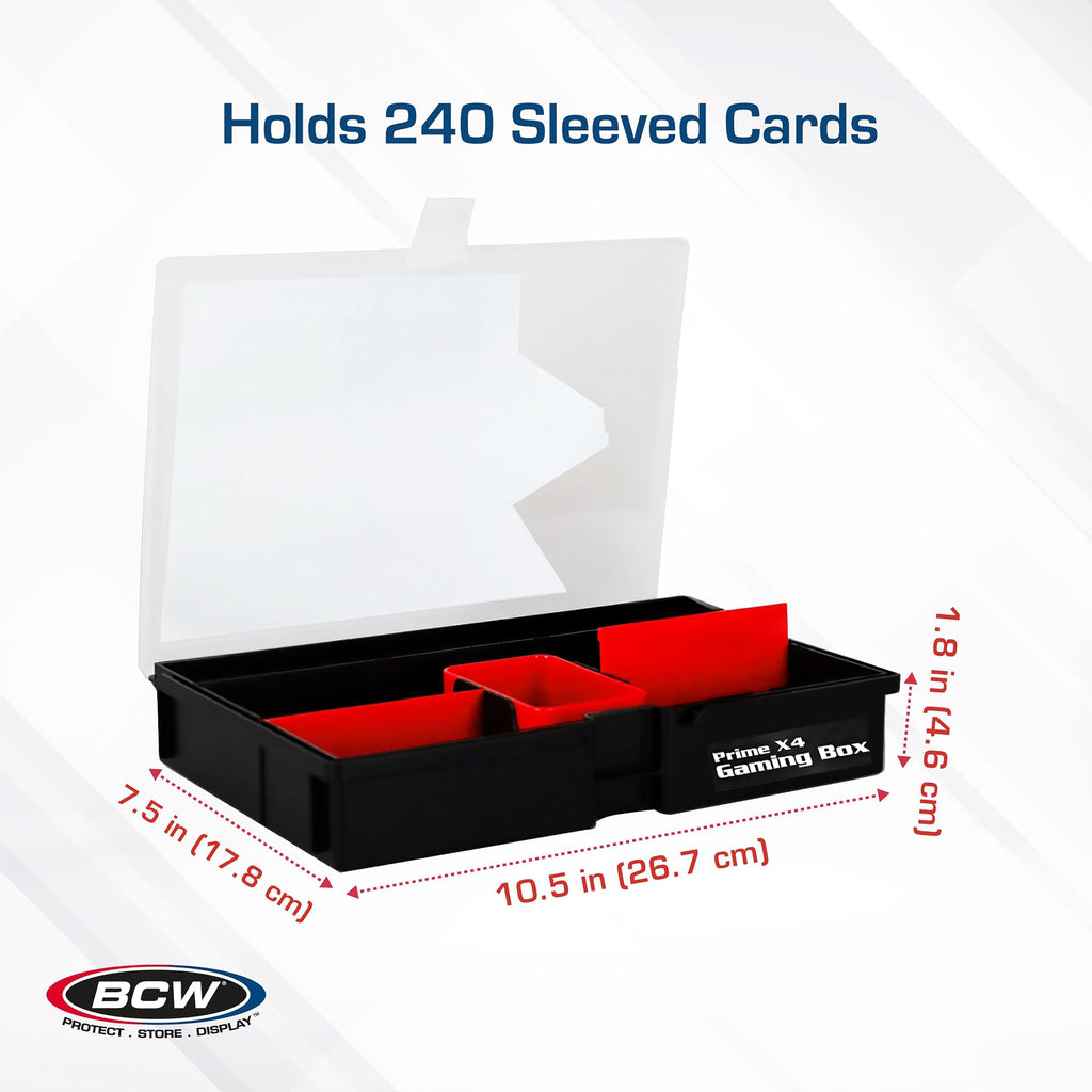 BCW Prime X4 Gaming Box – Plastic Storage for 4 Decks with Dividers & Dice Tray