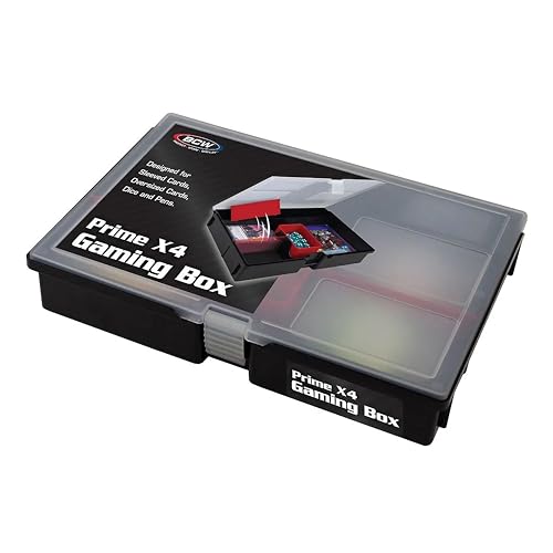 BCW Prime X4 Gaming Box – Plastic Storage for 4 Decks with Dividers & Dice Tray