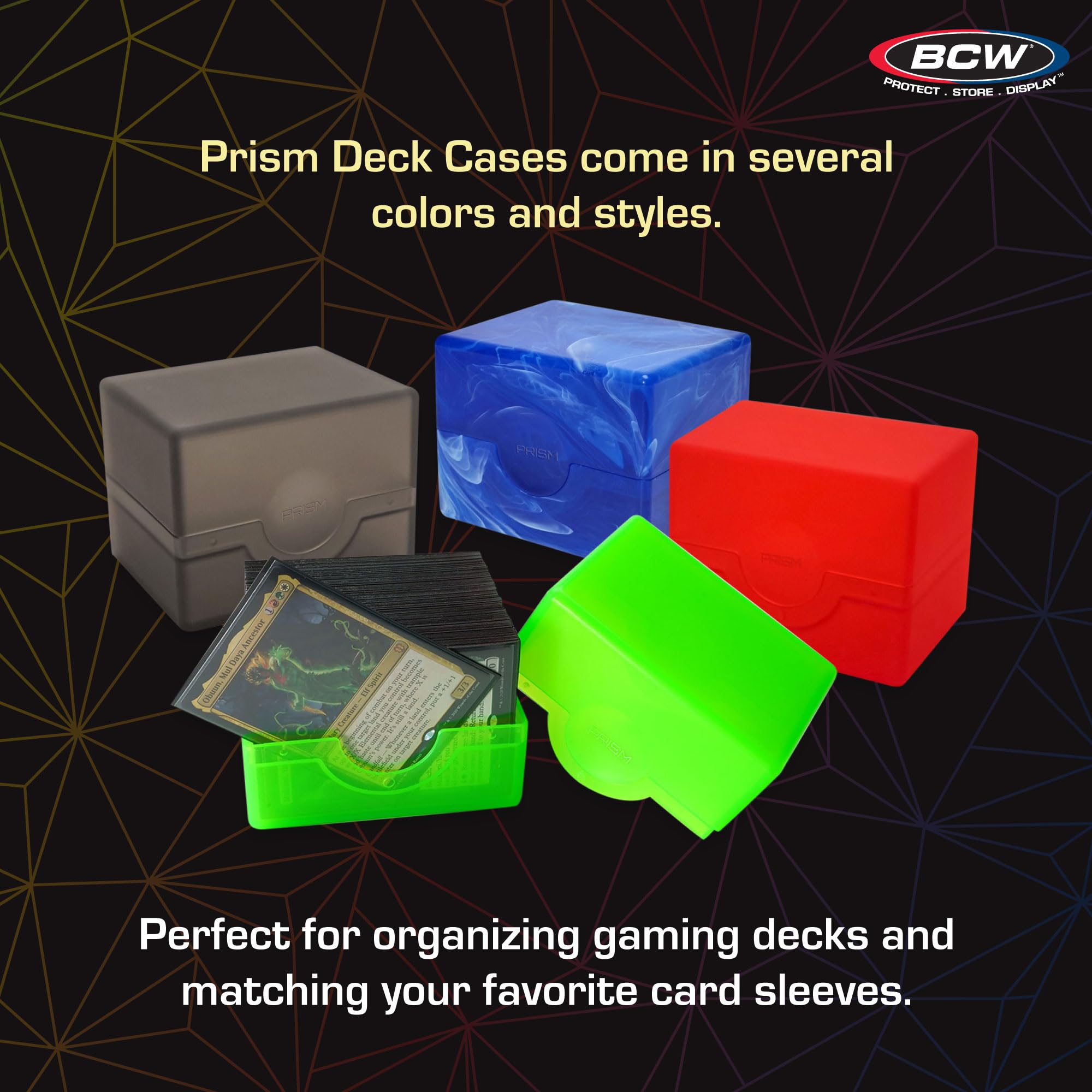 BCW Spectrum Prism Deck Case – Xanthic Yellow, Fits 100 Double-Sleeved Cards, Impact-Resistant Plastic