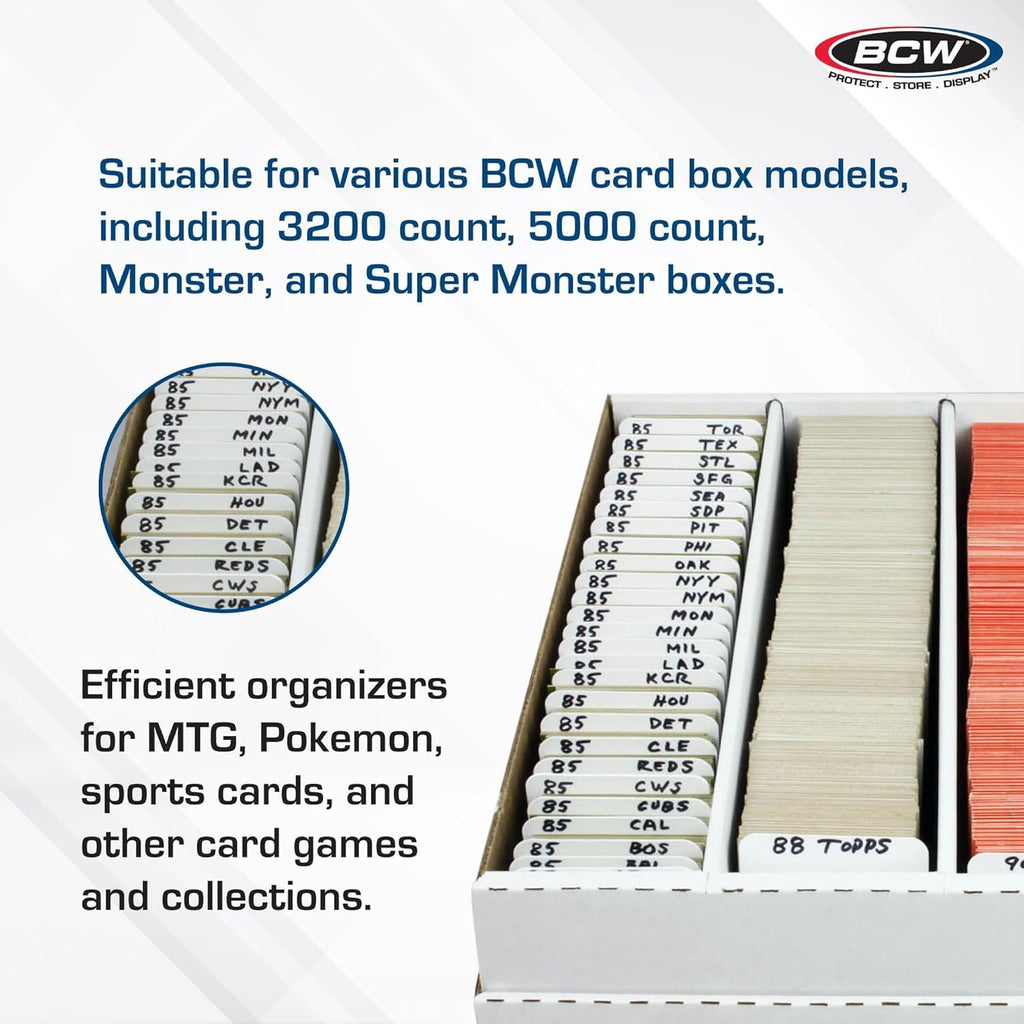 BCW Trading Card Dividers 50 Pack – Archival Plastic with Write-On Tabs for 3200 & 5000 Boxes