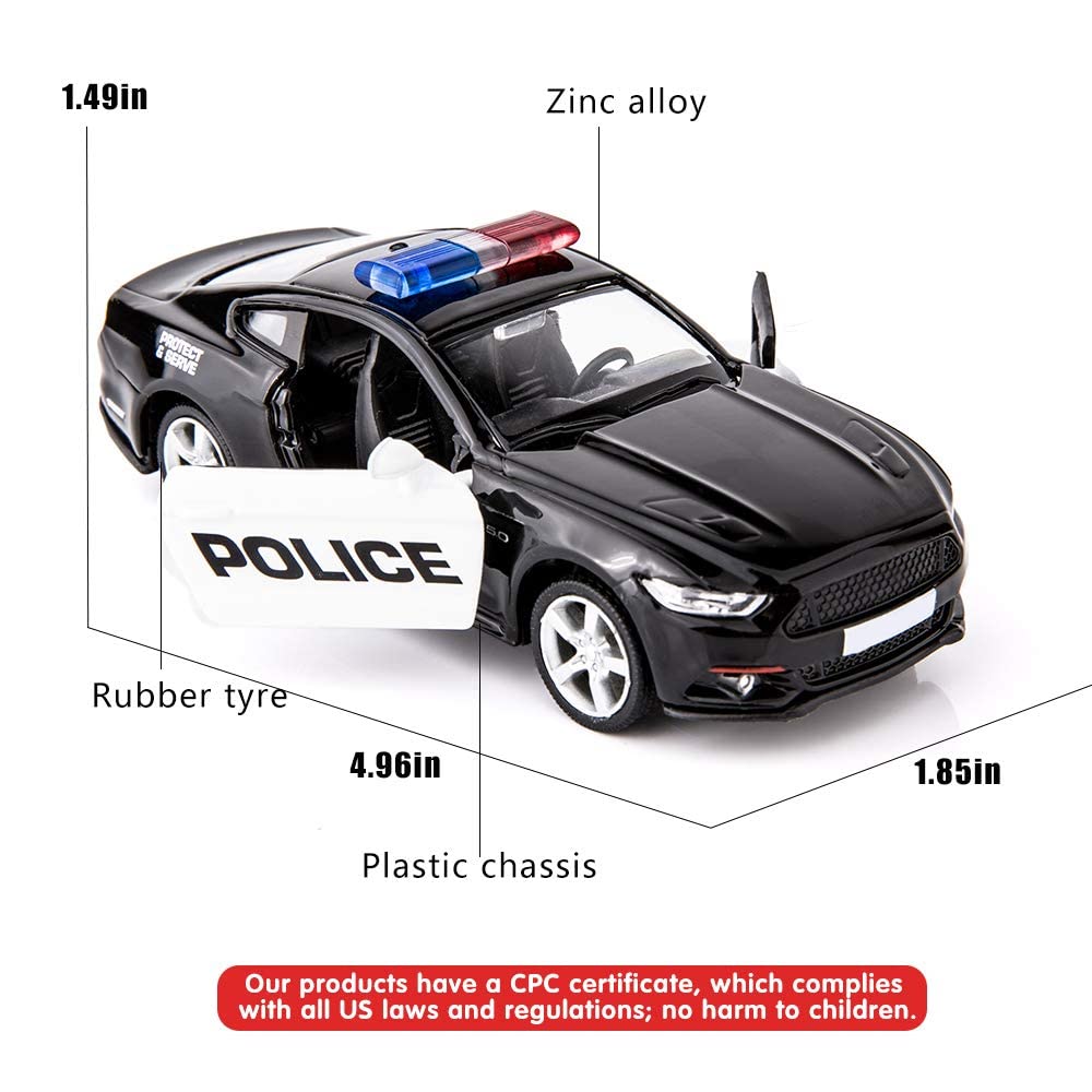 BDTCTK 1/36 Scale Die-Cast Ford Mustang GT Police Car Pull-Back Toy (Black)