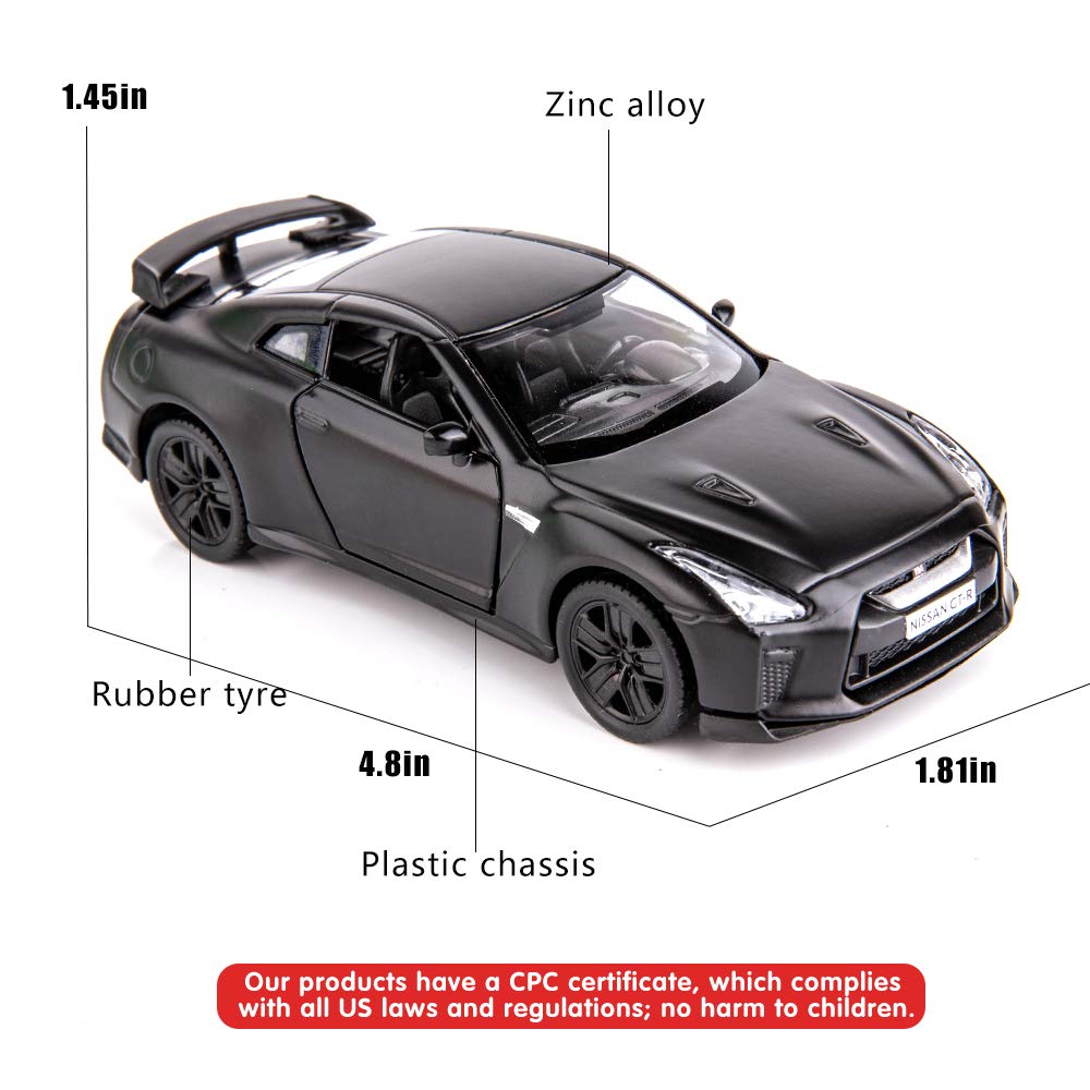 BDTCTK 1:36 Scale Nissan GTR R35 Die-Cast Pullback Car – Zinc Alloy Toy for Kids Ages 4-6 (Black)