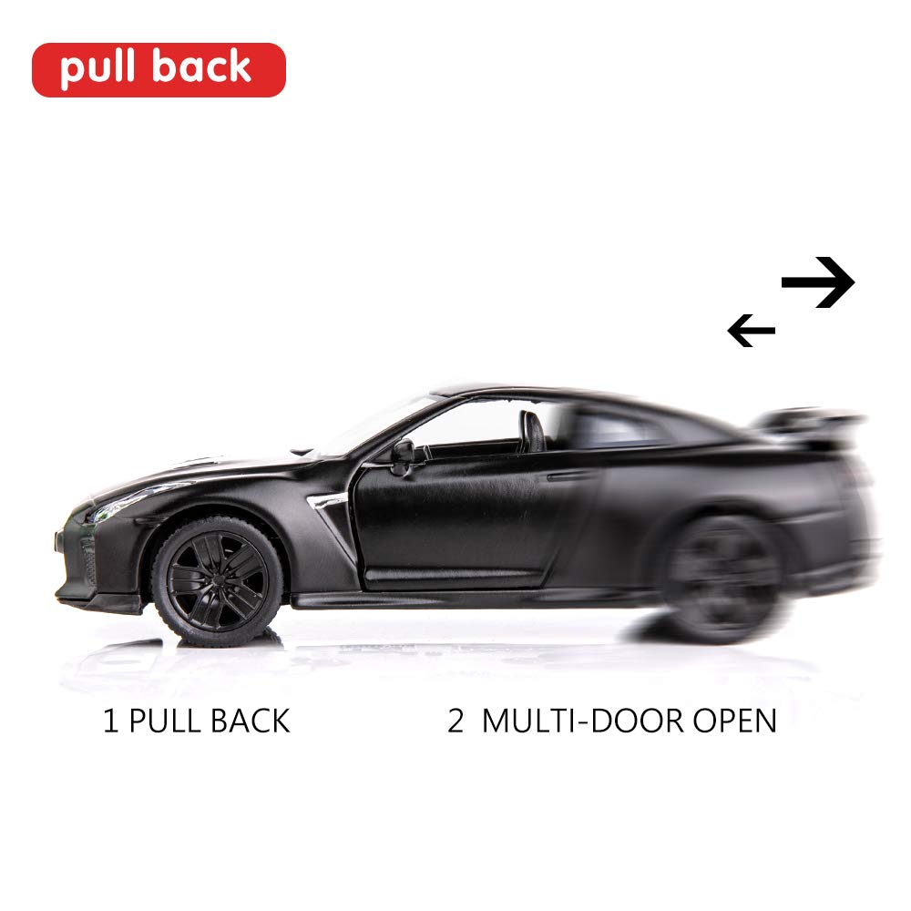 BDTCTK 1:36 Scale Nissan GTR R35 Die-Cast Pullback Car – Zinc Alloy Toy for Kids Ages 4-6 (Black)