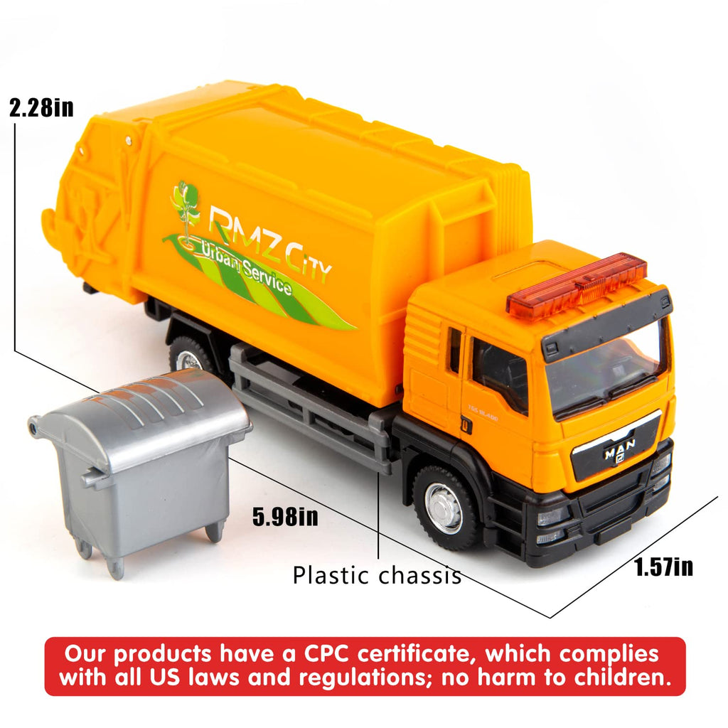 BDTCTK Die-Cast Garbage Truck Toy - 6-Inch Zinc Alloy Model with Opening Doors and Dustbin for Kids and Collectors