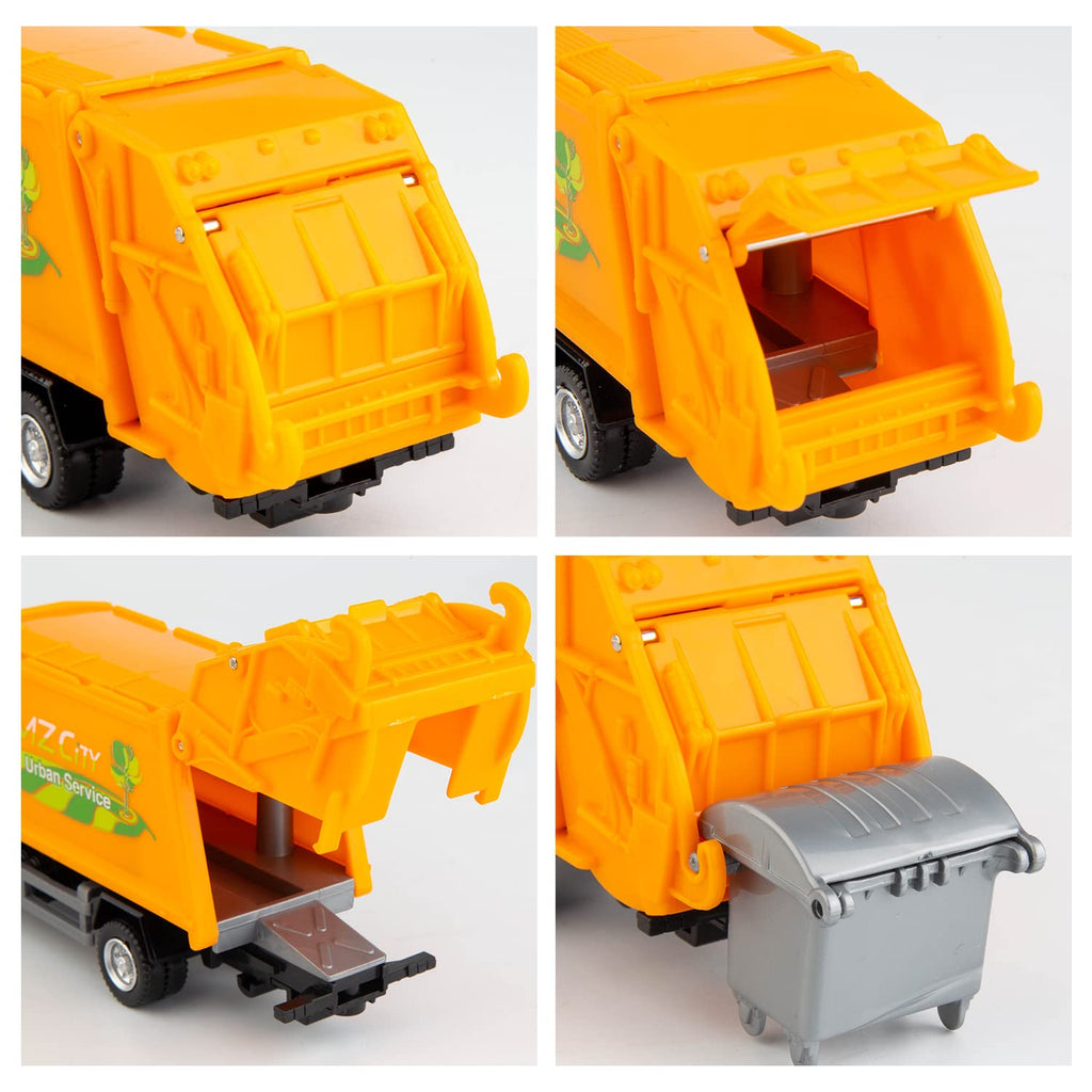 BDTCTK Die-Cast Garbage Truck Toy - 6-Inch Zinc Alloy Model with Opening Doors and Dustbin for Kids and Collectors