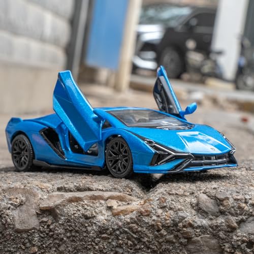 BDTCTK Lamborghini Sián FKP37 1/36 Diecast Car Model – Pull Back Toy with Opening Doors, Blue