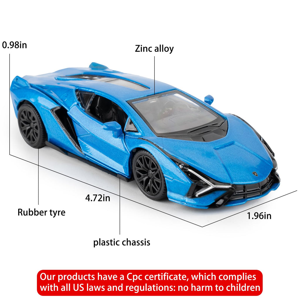 BDTCTK Lamborghini Sián FKP37 1/36 Diecast Car Model – Pull Back Toy with Opening Doors, Blue