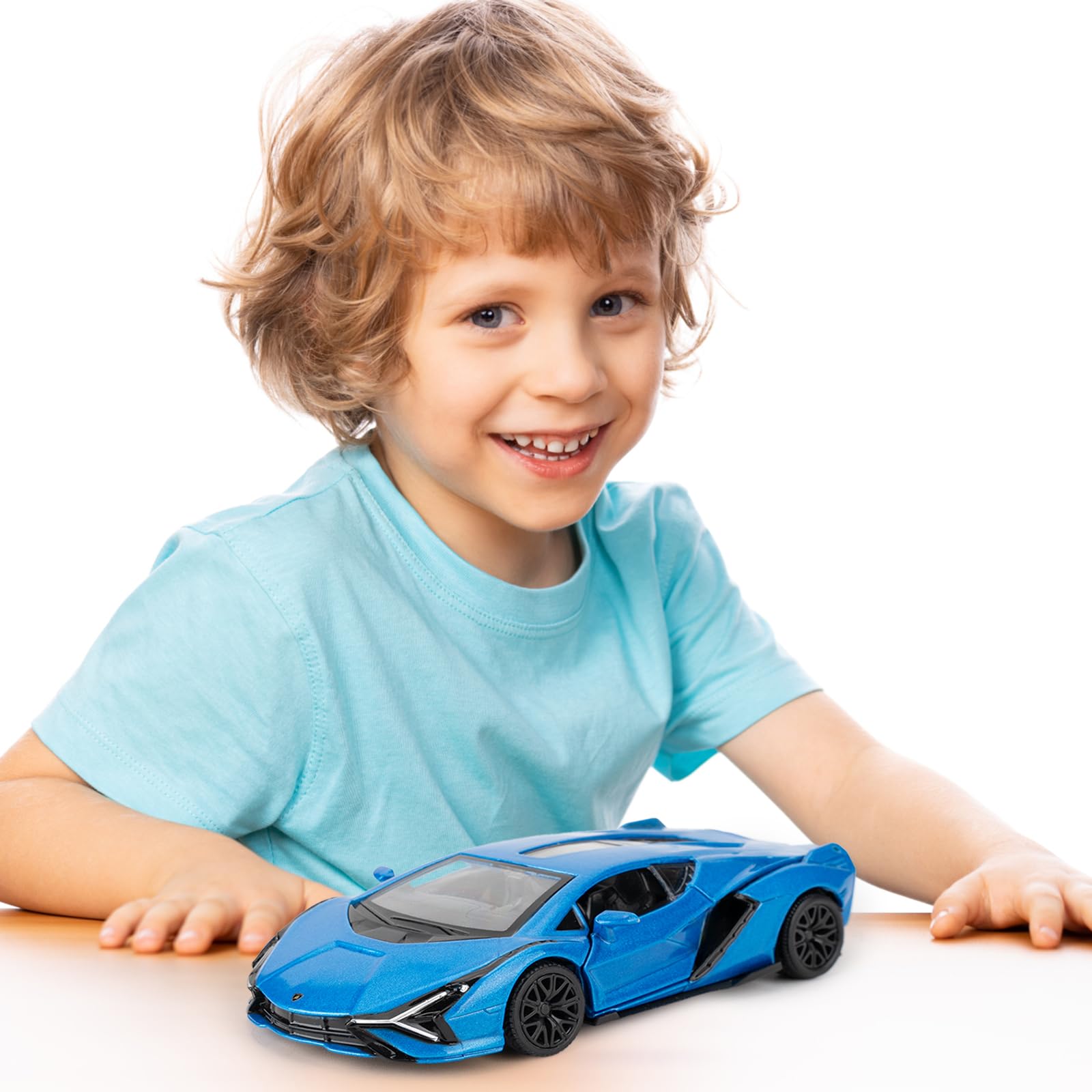 BDTCTK Lamborghini Sián FKP37 1/36 Diecast Car Model – Pull Back Toy with Opening Doors, Blue