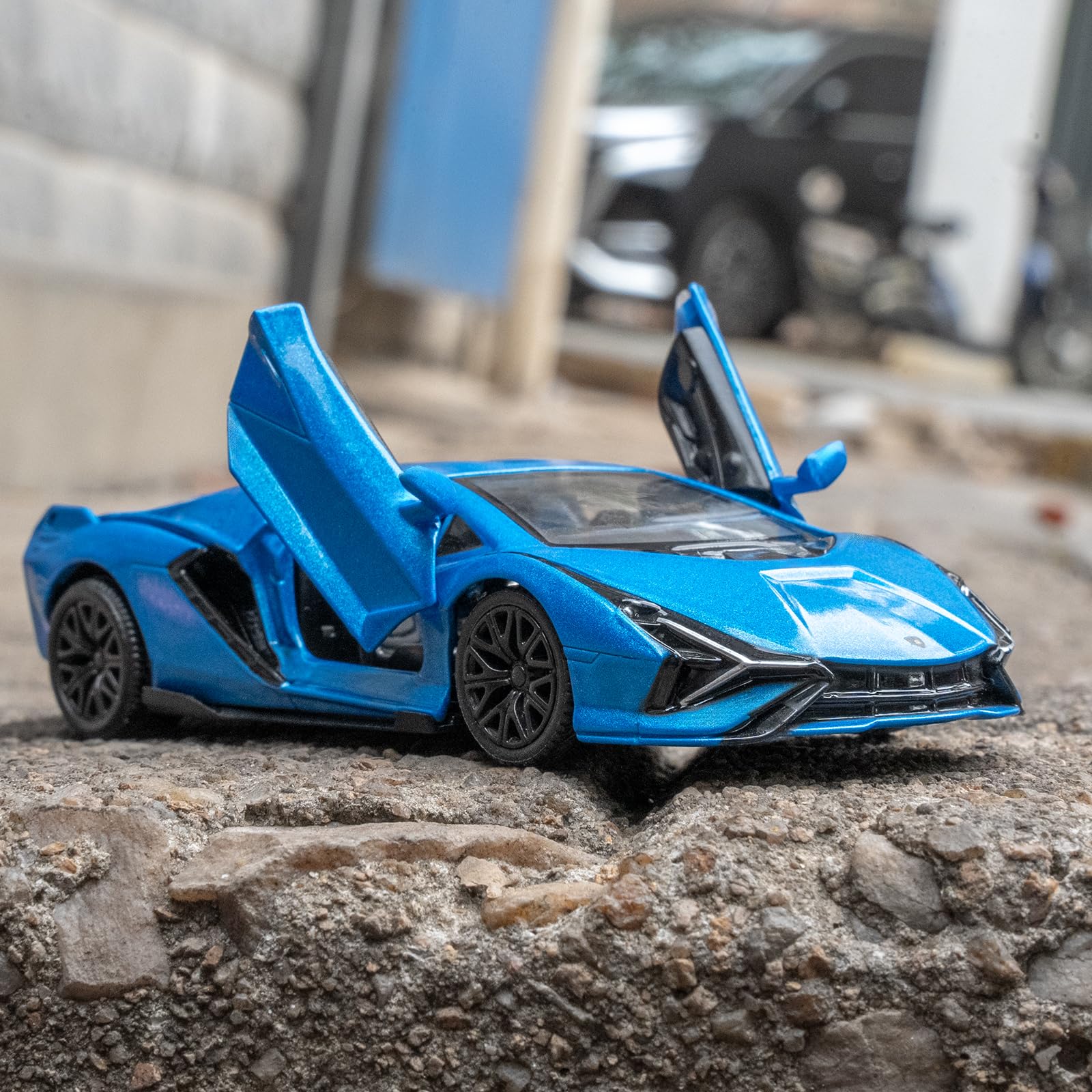 BDTCTK Lamborghini Sián FKP37 1/36 Diecast Car Model – Pull Back Toy with Opening Doors, Blue