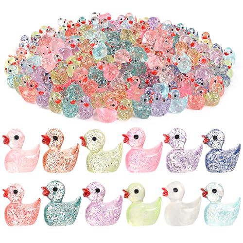 BeadRiver 240-Piece Mini Glitter Resin Ducks – Tiny Duck Figures for Fairy Gardens, Dollhouse Decor, and Hidden Surprises