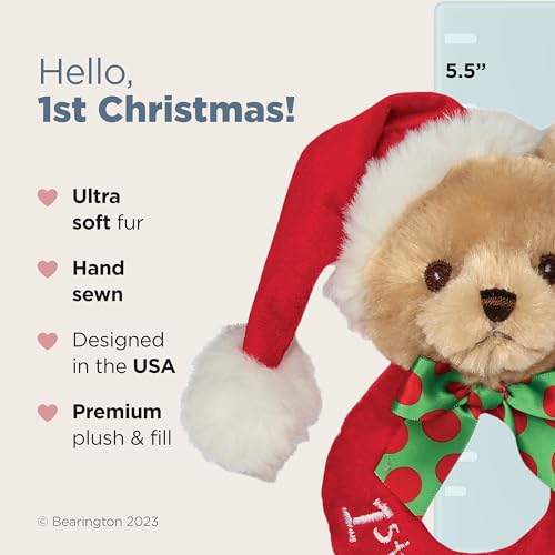 Bearington Collection Baby 1st Christmas Teddy Bear Rattle, 5.5 Inch Plush