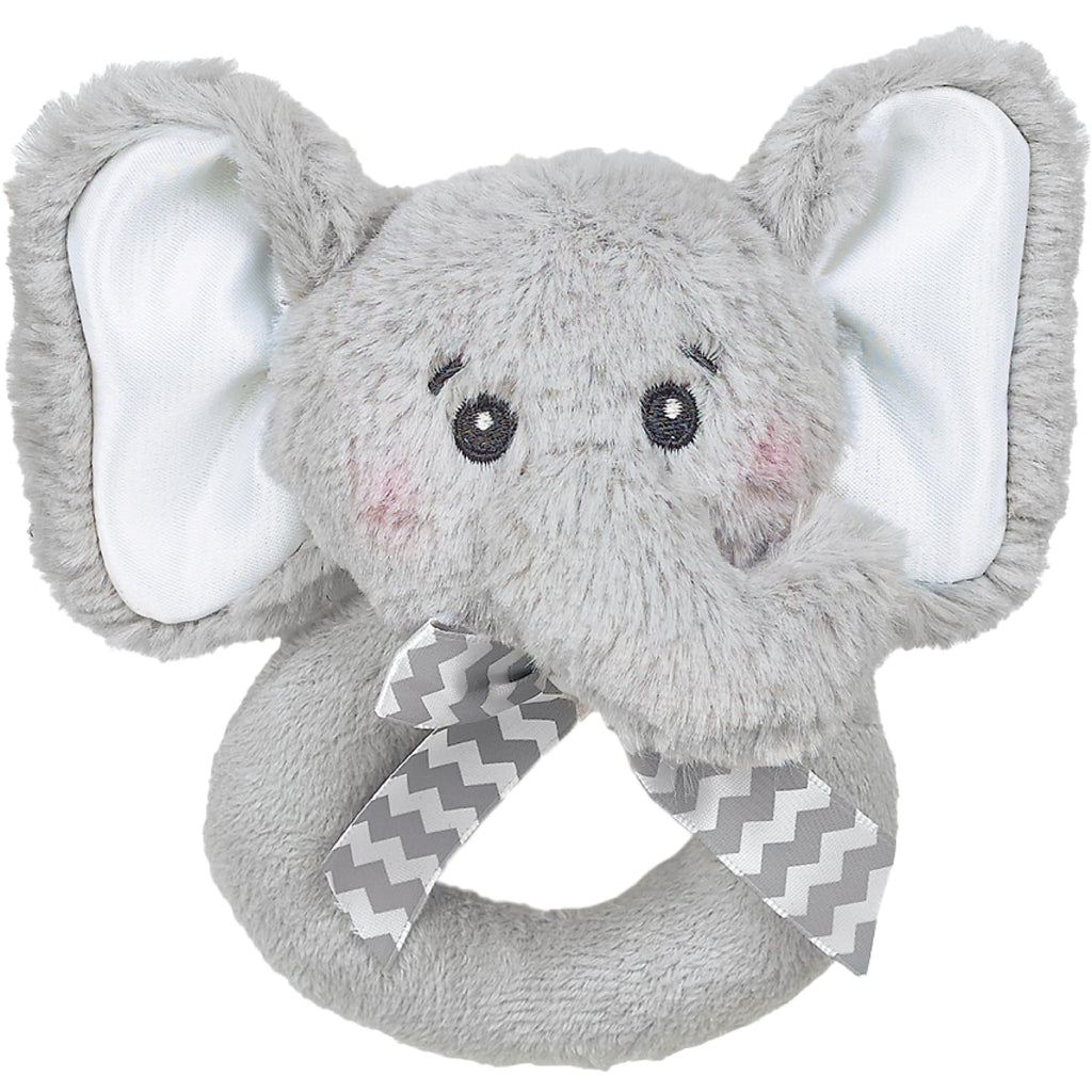 Bearington Collection Lil' Spout – Gray Elephant Plush Rattle, 5.5 Inches