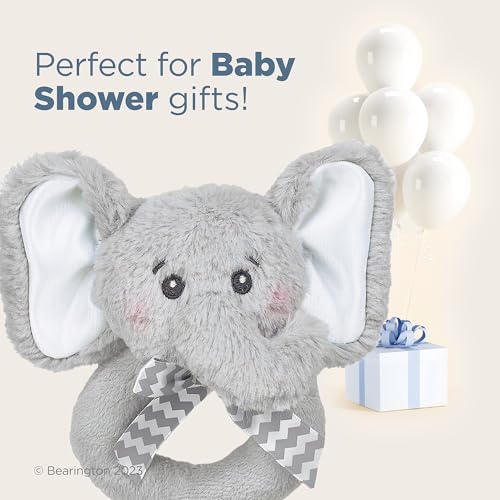 Bearington Collection Lil' Spout – Gray Elephant Plush Rattle, 5.5 Inches