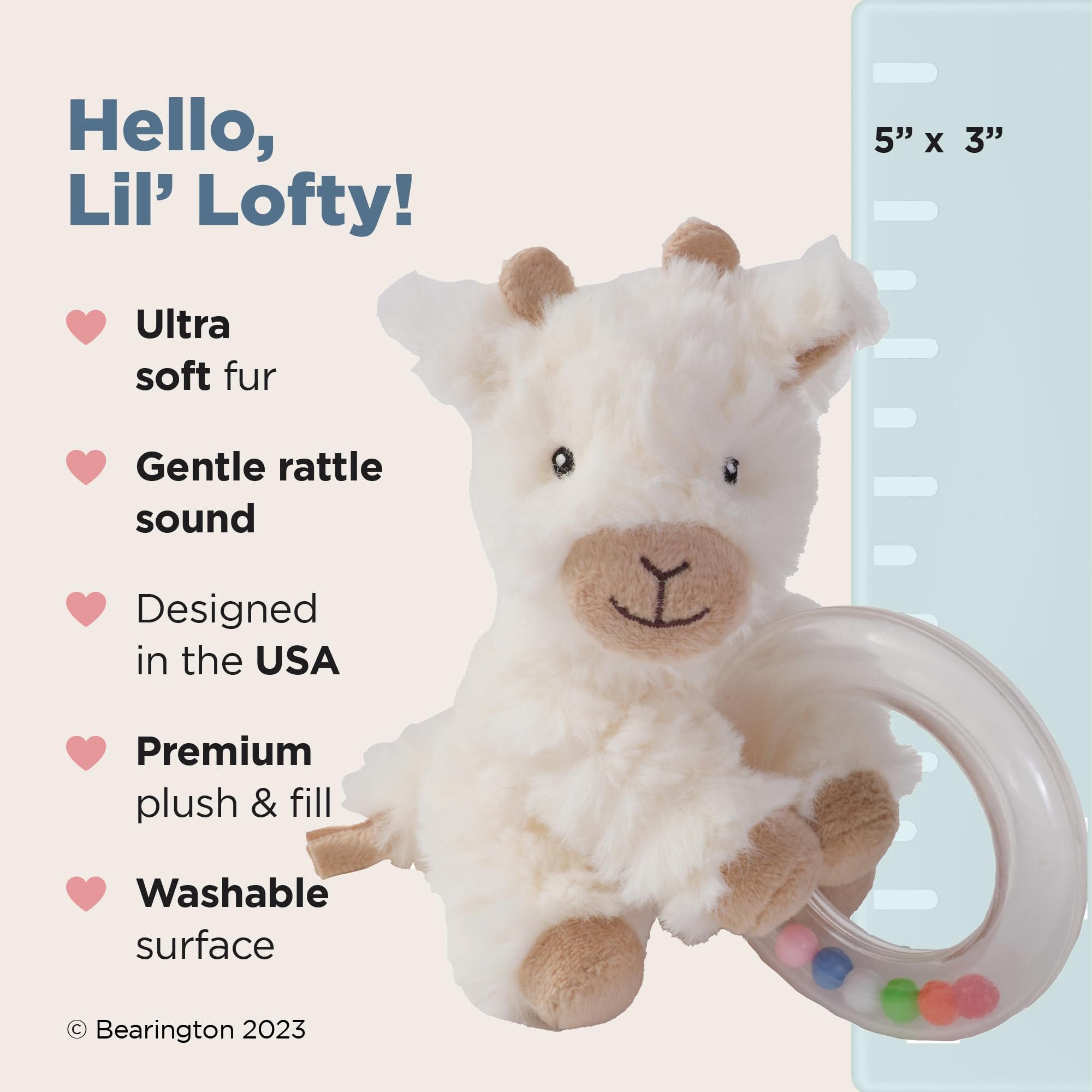Bearington Lil' Lofty 5.5-Inch Plush Giraffe Rattle – Soft Jingle Toy for Newborns 0-6 Months