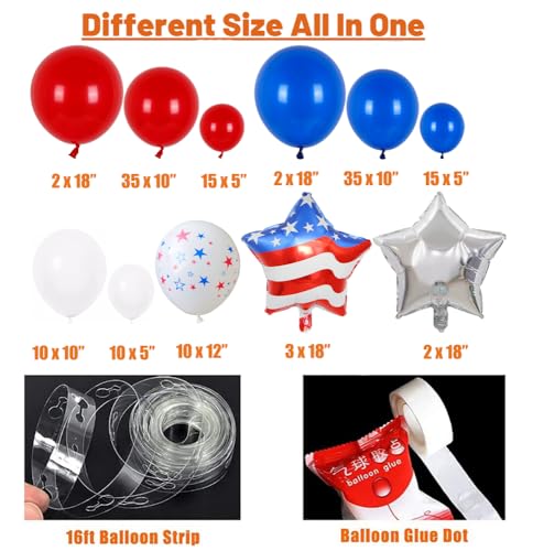 Beaumode 139-Piece Patriotic Balloon Arch Garland Kit - Red White Blue for 4th of July & More