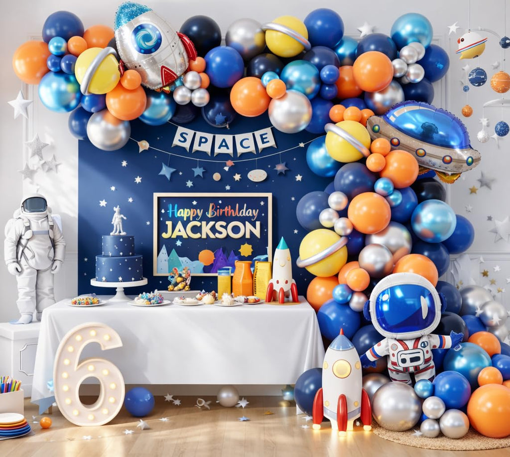 Beaumode 148-Piece Outer Space Balloon Garland Arch Kit – Blue Orange Silver for Themed Parties