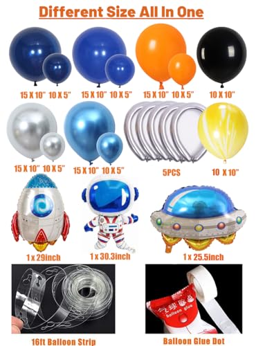 Beaumode 148-Piece Outer Space Balloon Garland Arch Kit – Blue Orange Silver for Themed Parties