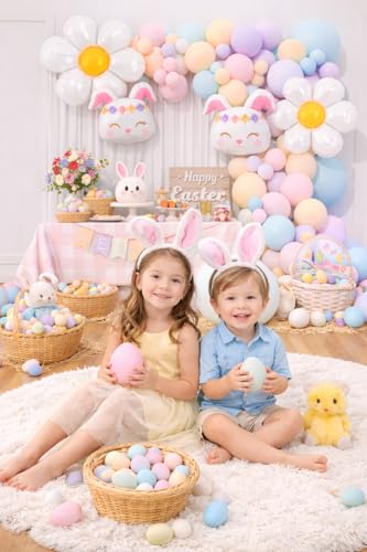 Beaumode 158-Piece Pastel Easter Balloon Arch Garland Kit – Bunny & Daisy Accents for Spring Parties